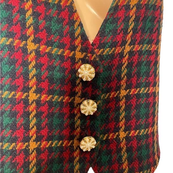VTG Bentley VEST Women M Black Red Checkered Plaid Tweed Pearl Button Classic - Picture 5 of 10